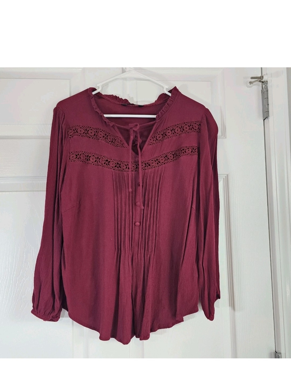 Whimsagoth Blouse Top Burgundy Crochet Lace Womens 10 Boho-Chic Cottagecore